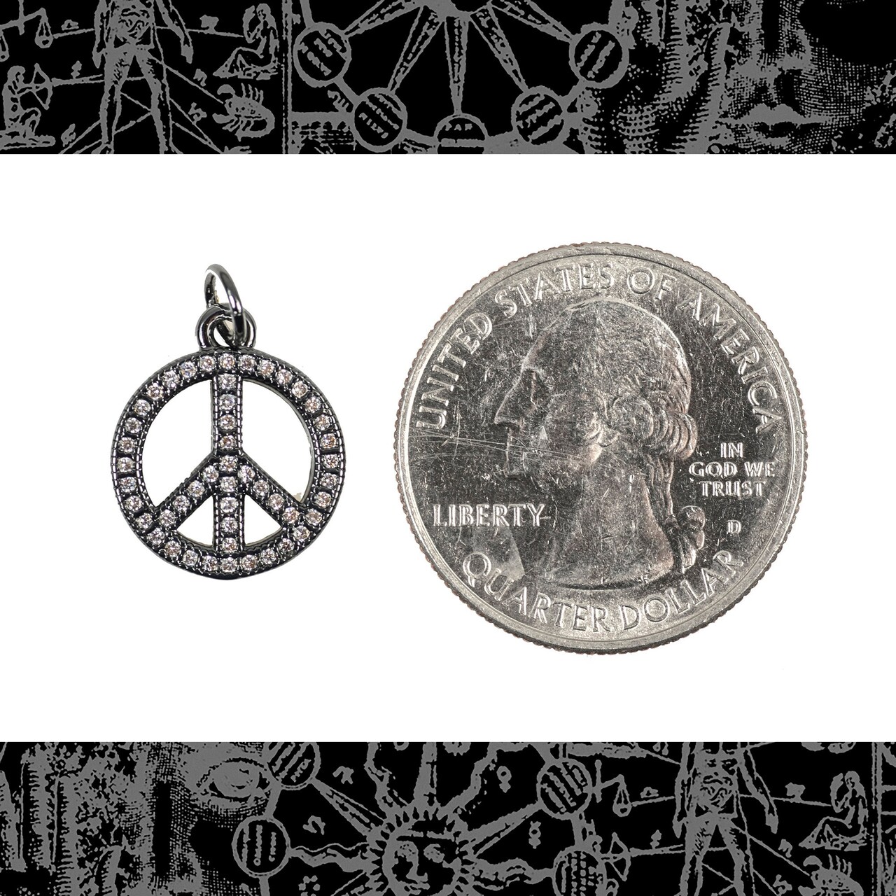 Black Finished Zinc Alloy Peace Sign Charm set with clear CZs - ZBL-C01